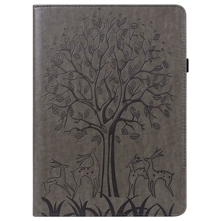 For Lenovo Tab P11 Pro Gen 2 Tree & Deer Pattern Embossed Leather Tablet Case(Grey)
