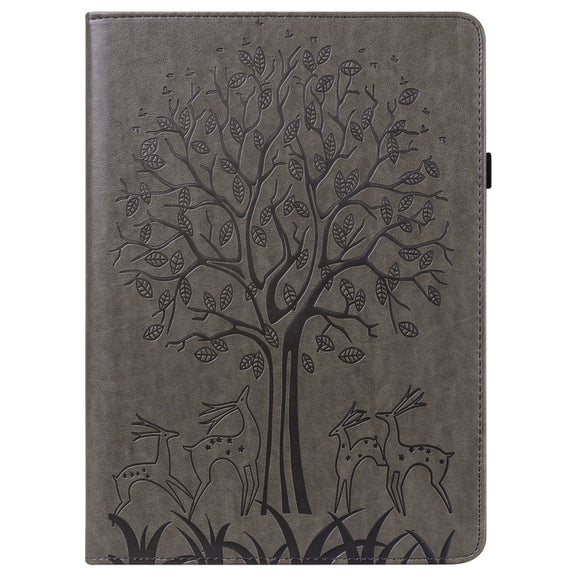 For Lenovo Tab P11 Pro Gen 2 Tree & Deer Pattern Embossed Leather Tablet Case(Grey)