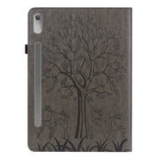 For Lenovo Tab P11 Pro Gen 2 Tree & Deer Pattern Embossed Leather Tablet Case(Grey)