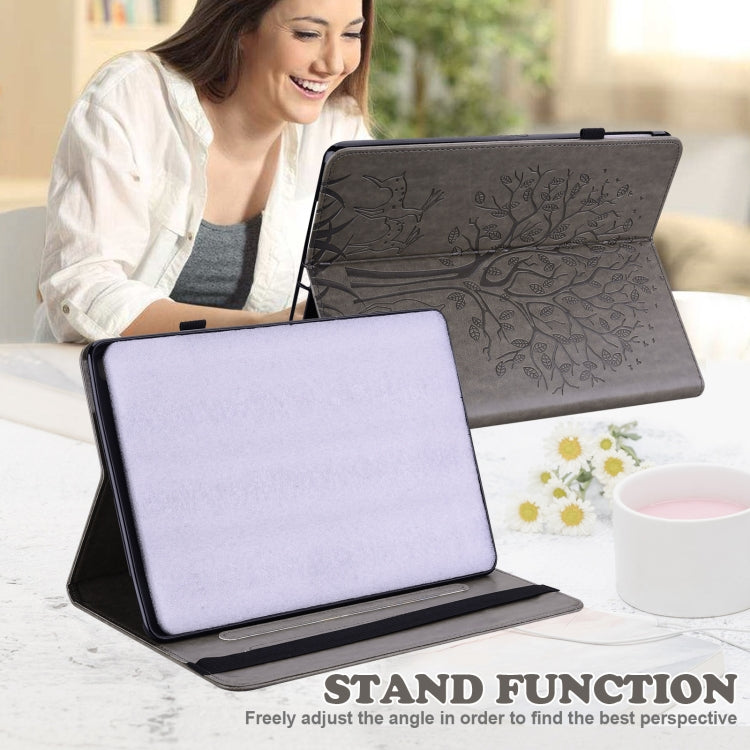 For Lenovo Tab P11 Pro Gen 2 Tree & Deer Pattern Embossed Leather Tablet Case(Grey)