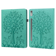 For Lenovo Tab P11 Pro Gen 2 Tree & Deer Pattern Embossed Leather Tablet Case(Green)