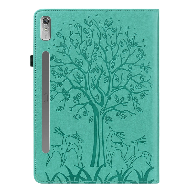 For Lenovo Tab P11 Pro Gen 2 Tree & Deer Pattern Embossed Leather Tablet Case(Green)