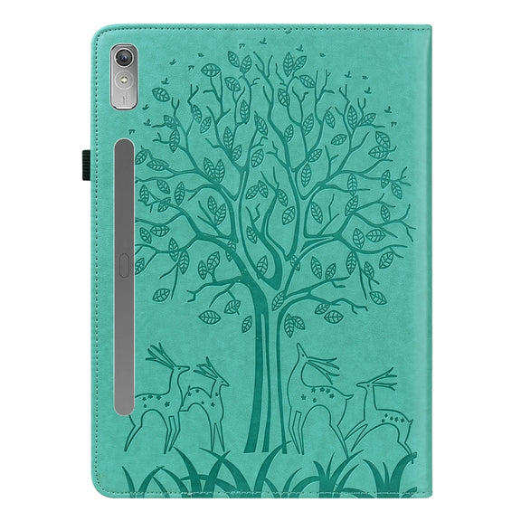 For Lenovo Tab P11 Pro Gen 2 Tree & Deer Pattern Embossed Leather Tablet Case(Green)