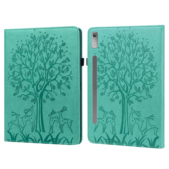 For Lenovo Tab P11 Pro Gen 2 Tree & Deer Pattern Embossed Leather Tablet Case(Green)