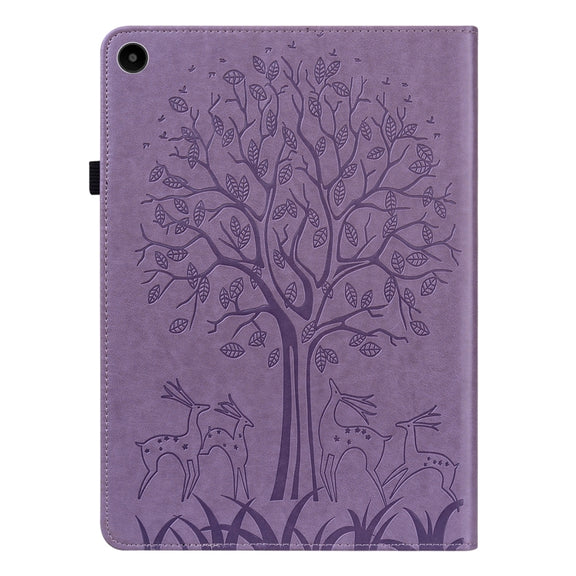 For Huawei MatePad SE 10.4 2022 Tree & Deer Pattern Embossed Leather Tablet Case(Purple)