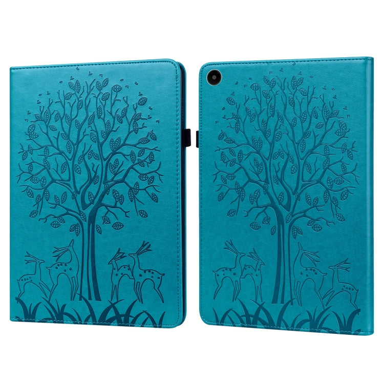 For Huawei MatePad SE 10.4 2022 Tree & Deer Pattern Embossed Leather Tablet Case(Blue)