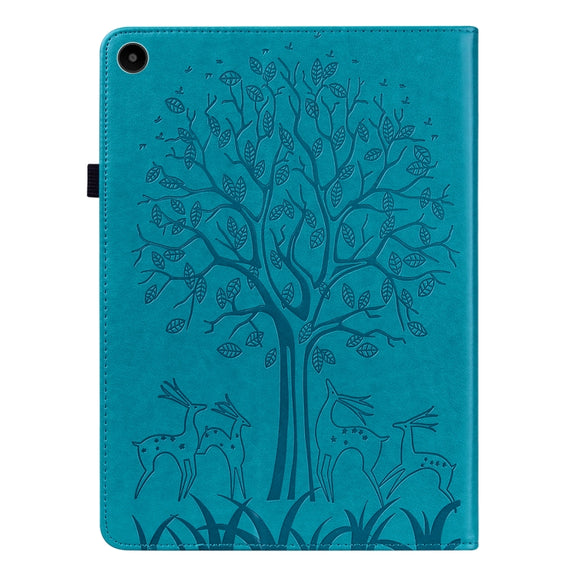 For Huawei MatePad SE 10.4 2022 Tree & Deer Pattern Embossed Leather Tablet Case(Blue)