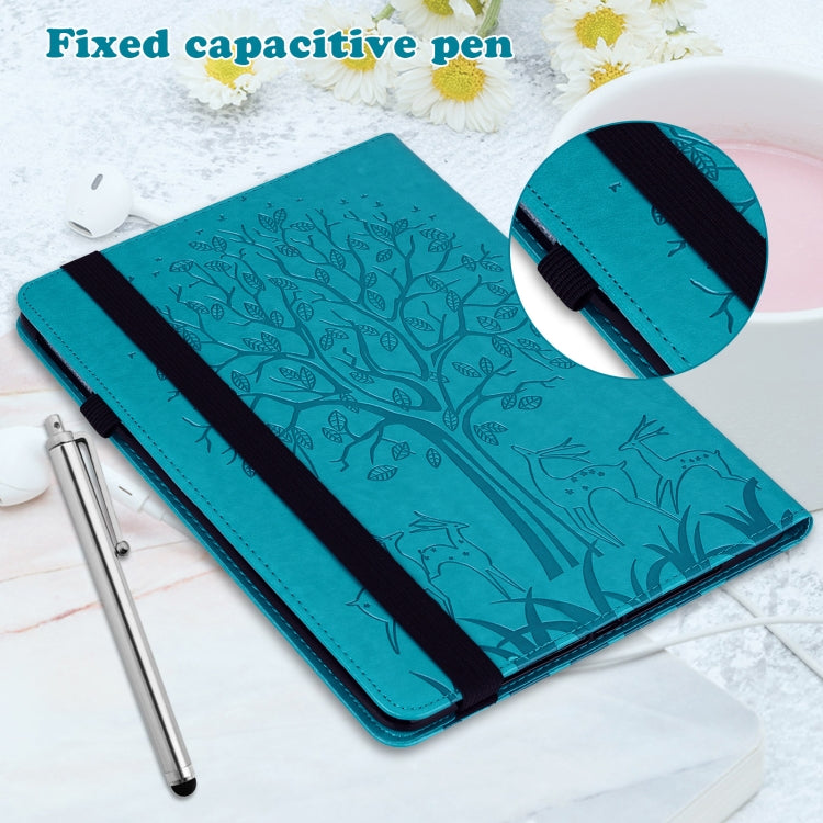 For Huawei MatePad SE 10.4 2022 Tree & Deer Pattern Embossed Leather Tablet Case(Blue)