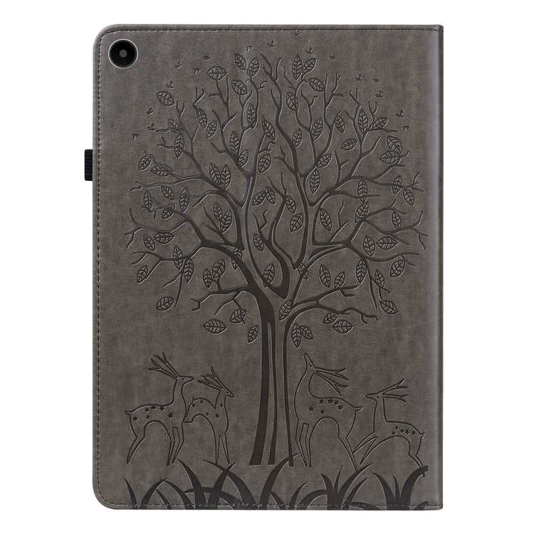 For Huawei MatePad SE 10.4 2022 Tree & Deer Pattern Embossed Leather Tablet Case(Grey)