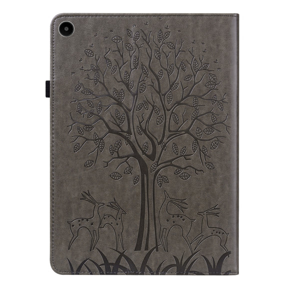 For Huawei MatePad SE 10.4 2022 Tree & Deer Pattern Embossed Leather Tablet Case(Grey)