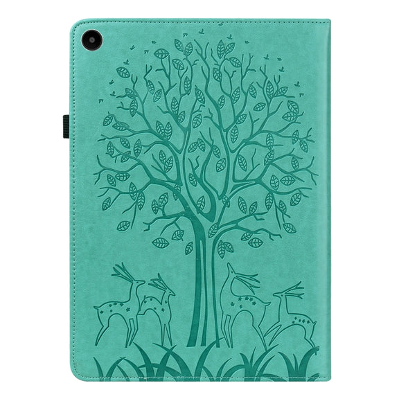 For Huawei MatePad SE 10.4 2022 Tree & Deer Pattern Embossed Leather Tablet Case(Green)
