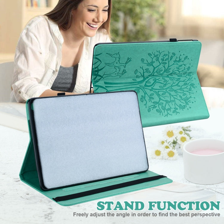 For Huawei MatePad SE 10.4 2022 Tree & Deer Pattern Embossed Leather Tablet Case(Green)