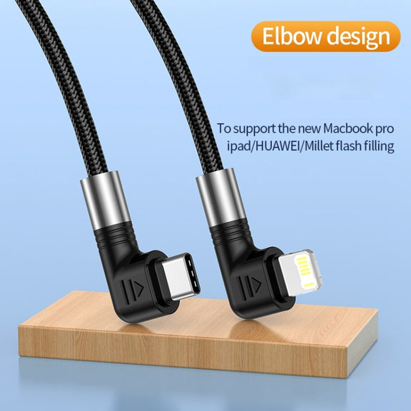A9 30W USB-C/Type-C to 8 Pin Double Elbow Data Cable, Length:1m