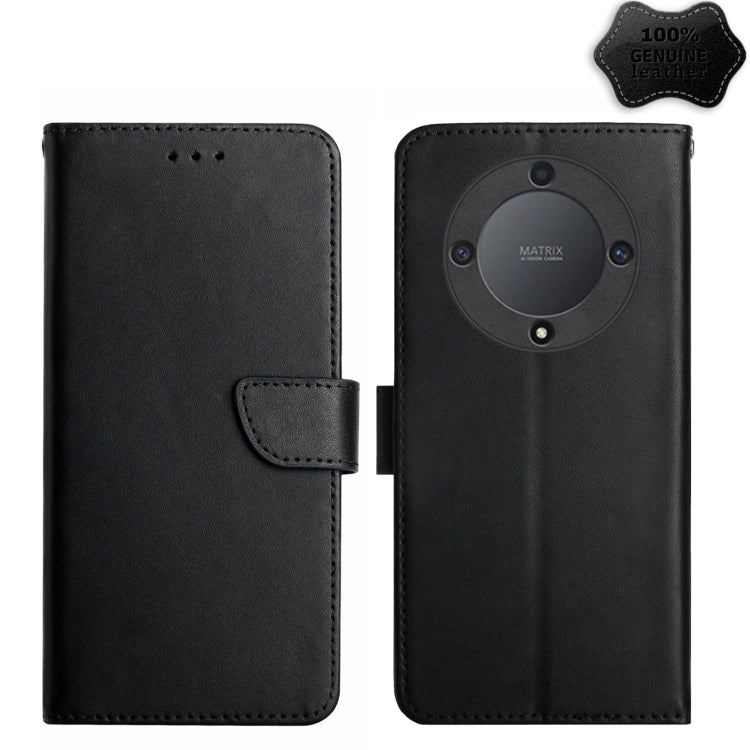 For Honor X9a 5G / Magic5 Lite Genuine Leather Fingerprint-proof Flip Phone Case(Black)