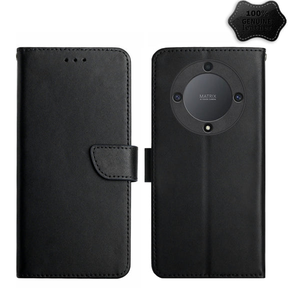 For Honor X9a 5G / Magic5 Lite Genuine Leather Fingerprint-proof Flip Phone Case(Black)