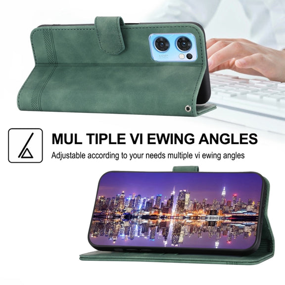 For OPPO Reno7 5G Dierfeng Dream Line Leather Phone Case(Green)