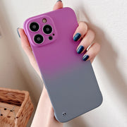 For iPhone 14 Pro Max Frameless Skin Feel Gradient Phone Case(Dark Purple + Grey)