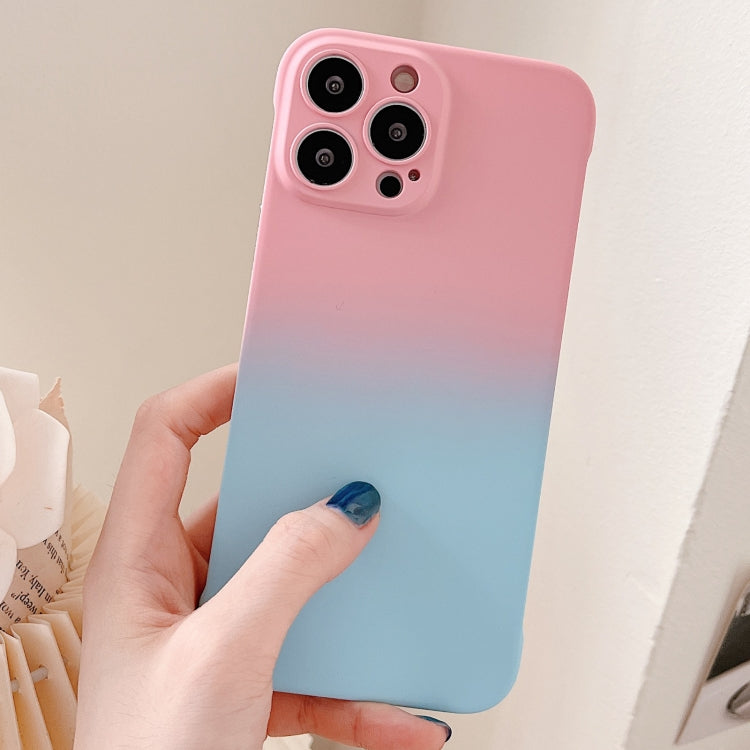 For iPhone 14 Frameless Skin Feel Gradient Phone Case(Pink + Light Blue)