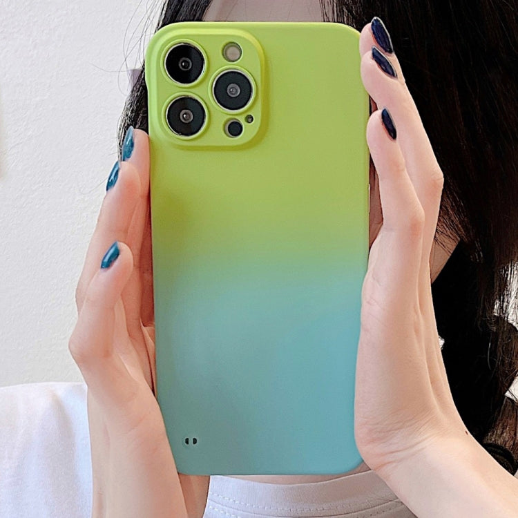 For iPhone 14 Plus Frameless Skin Feel Gradient Phone Case(Green + Light Blue)
