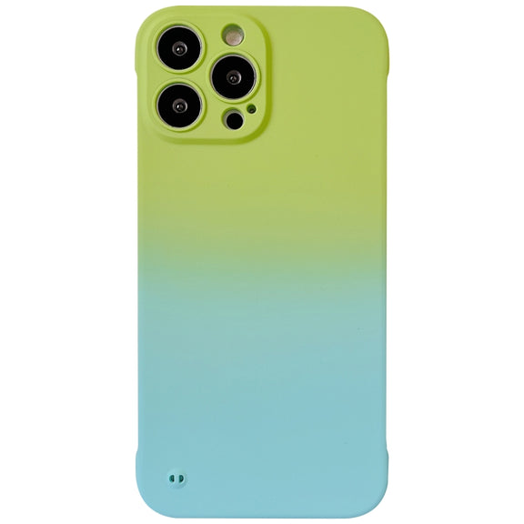 For iPhone 14 Plus Frameless Skin Feel Gradient Phone Case(Green + Light Blue)