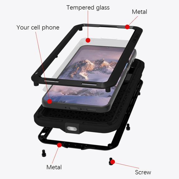 For Samsung Galaxy S23 5G LOVE MEI Metal Shockproof Life Water-resistant Dustproof Phone Case(Red)