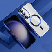 For Samsung Galaxy S23 5G CD Texture Plating TPU MagSafe Phone Case with Lens Film(Royal Blue)