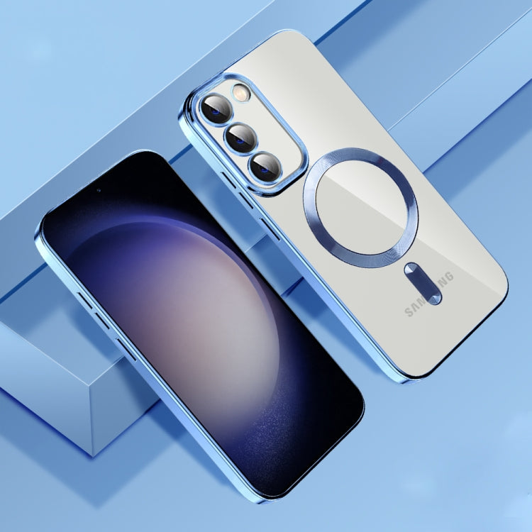 For Samsung Galaxy S23+ 5G CD Texture Plating TPU MagSafe Phone Case with Lens Film(Sierra Blue)