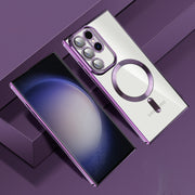 For Samsung Galaxy S23 Ultra 5G CD Texture Plating TPU MagSafe Phone Case with Lens Film(Dark Purple)