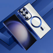 For Samsung Galaxy S23 Ultra 5G CD Texture Plating TPU MagSafe Phone Case with Lens Film(Royal Blue)