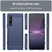 For Sony Xperia 1 V Brushed Texture Carbon Fiber TPU Phone Case(Blue)