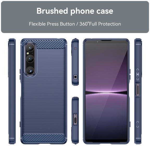 For Sony Xperia 1 V Brushed Texture Carbon Fiber TPU Phone Case(Blue)