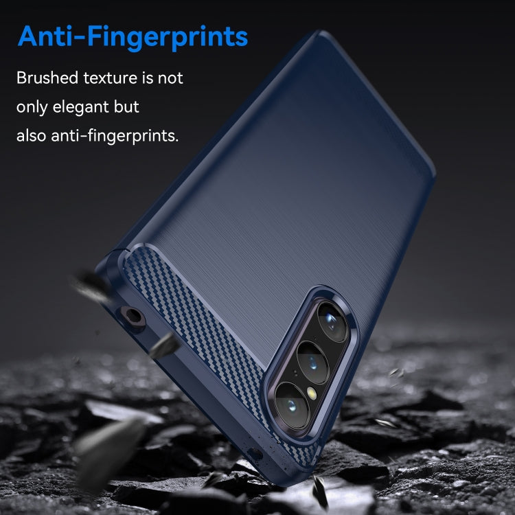 For Sony Xperia 1 V Brushed Texture Carbon Fiber TPU Phone Case(Blue)