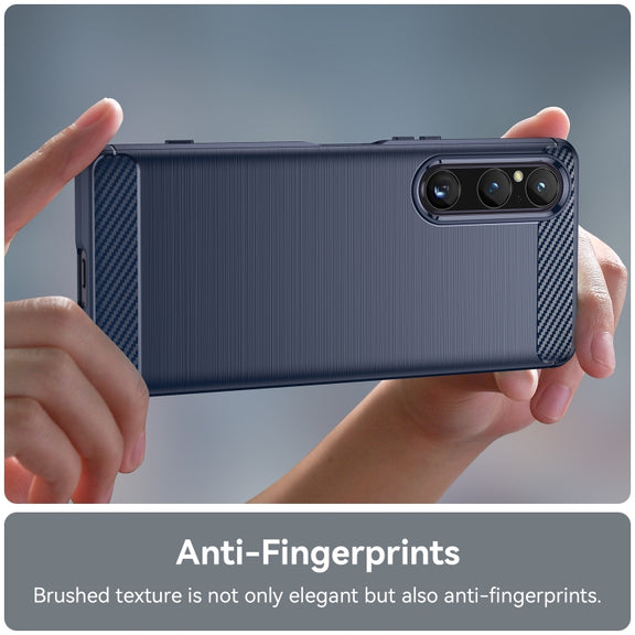 For Sony Xperia 1 V Brushed Texture Carbon Fiber TPU Phone Case(Blue)