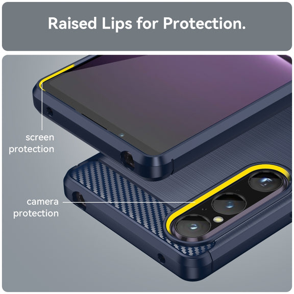For Sony Xperia 1 V Brushed Texture Carbon Fiber TPU Phone Case(Blue)