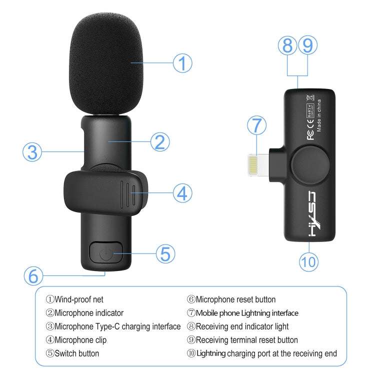 HXSJ F18 2.4G 8 Pin Noise Reduction Lavalier Wireless Microphone(Black)