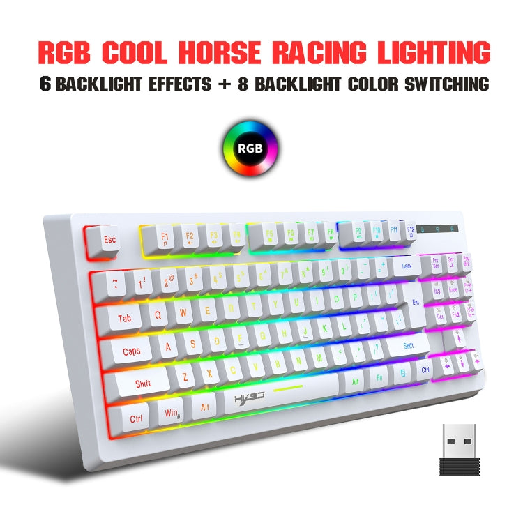 HXSJ L100 87 Keys RGB Backlit Film 2.4G Wireless Keyboard(White)