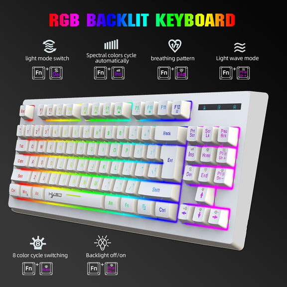 HXSJ L100 87 Keys RGB Backlit Film 2.4G Wireless Keyboard(White)