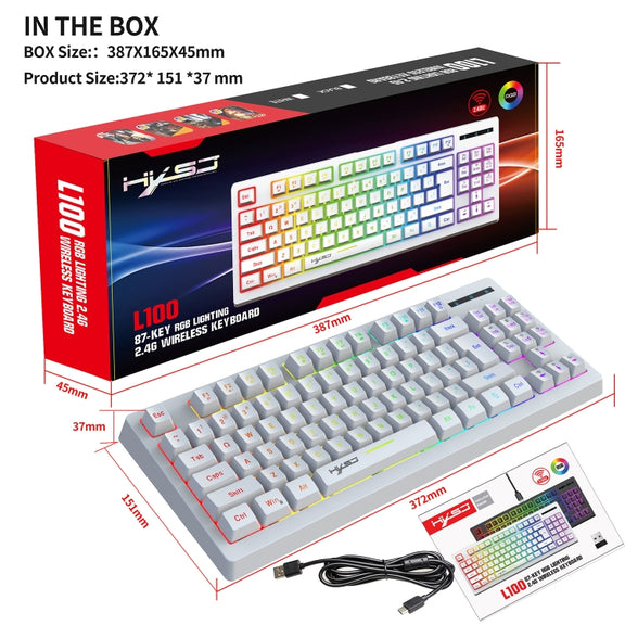 HXSJ L100 87 Keys RGB Backlit Film 2.4G Wireless Keyboard(White)