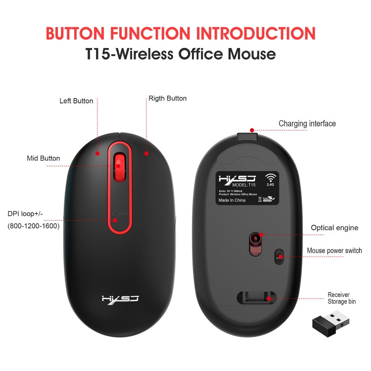 HXSJ T15 2.4GHz 4 Keys Wireless Mute Mouse(White)