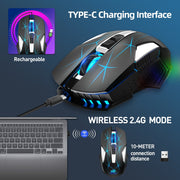 HXSJ T300 7 Keys 2400DPI 2.4G Colorful Luminous Wireless Mouse(Black)