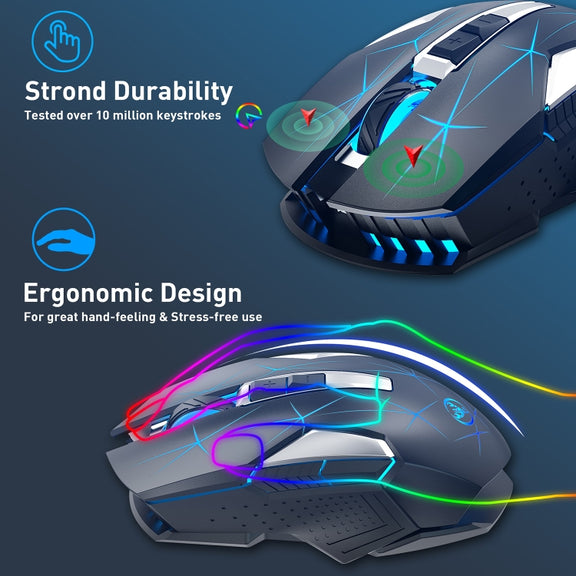 HXSJ T300 7 Keys 2400DPI 2.4G Colorful Luminous Wireless Mouse(Black)