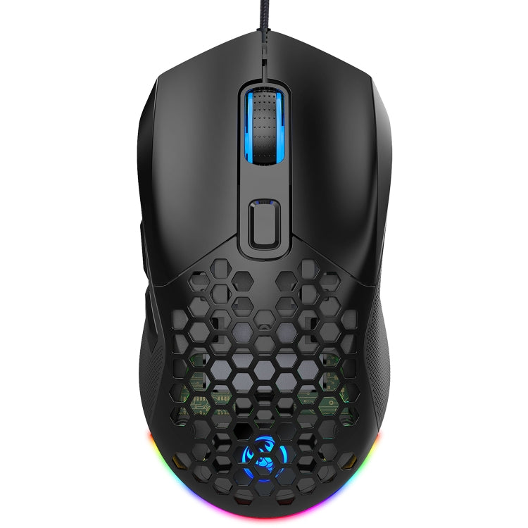 HXSJ X300 7200DPI RGB Backlight Interchangeable Back Cover Hole Gaming Wired Mouse(Black)