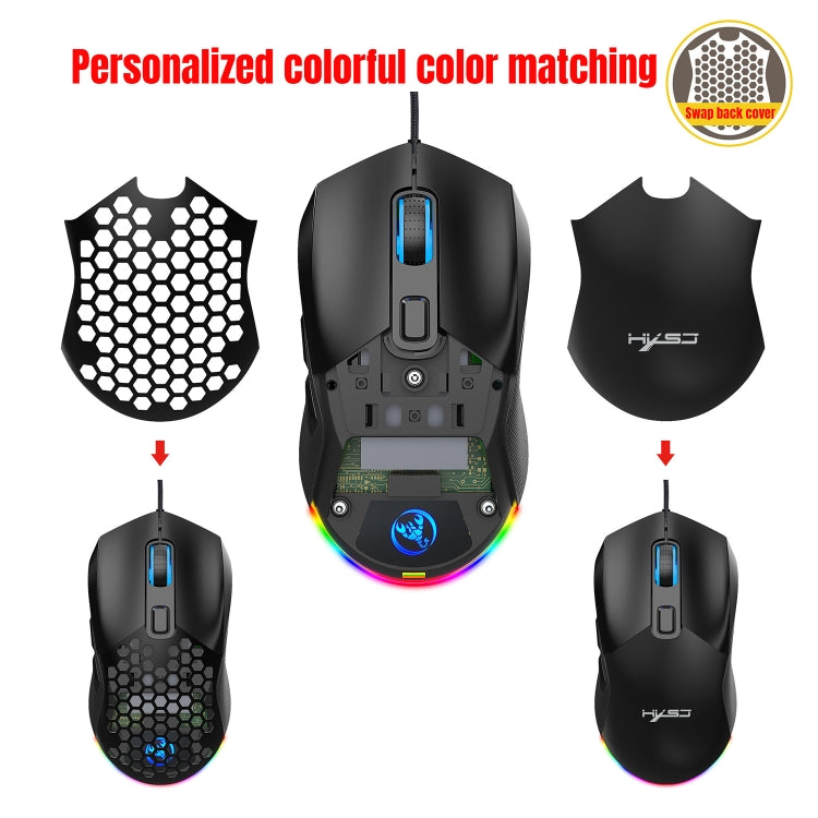 HXSJ X300 7200DPI RGB Backlight Interchangeable Back Cover Hole Gaming Wired Mouse(Black)