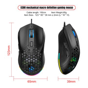 HXSJ X300 7200DPI RGB Backlight Interchangeable Back Cover Hole Gaming Wired Mouse(Black)