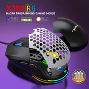 HXSJ X300 7200DPI RGB Backlight Interchangeable Back Cover Hole Gaming Wired Mouse(Black)