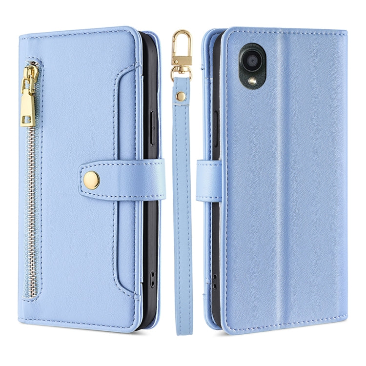 For Kyocera Digno BX2-Digno SX2-A101KC Sheep Texture Cross-body Zipper Wallet Leather Phone Case(Blue)