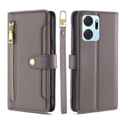 For Honor X7A Sheep Texture Cross-body Zipper Wallet Leather Phone Case(Grey)