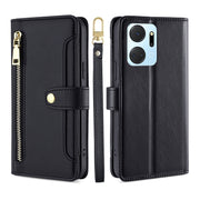 For Honor X7A Sheep Texture Cross-body Zipper Wallet Leather Phone Case(Black)