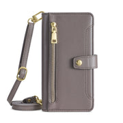For Honor X8A Sheep Texture Cross-body Zipper Wallet Leather Phone Case(Grey)