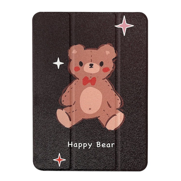 For iPad Air 11 2024 / iPad Pro 11 2022 / 2021 / 2020 / 2018 Acrylic Painted 3-fold Holder Leather Tablet Case(Happy Bear)
